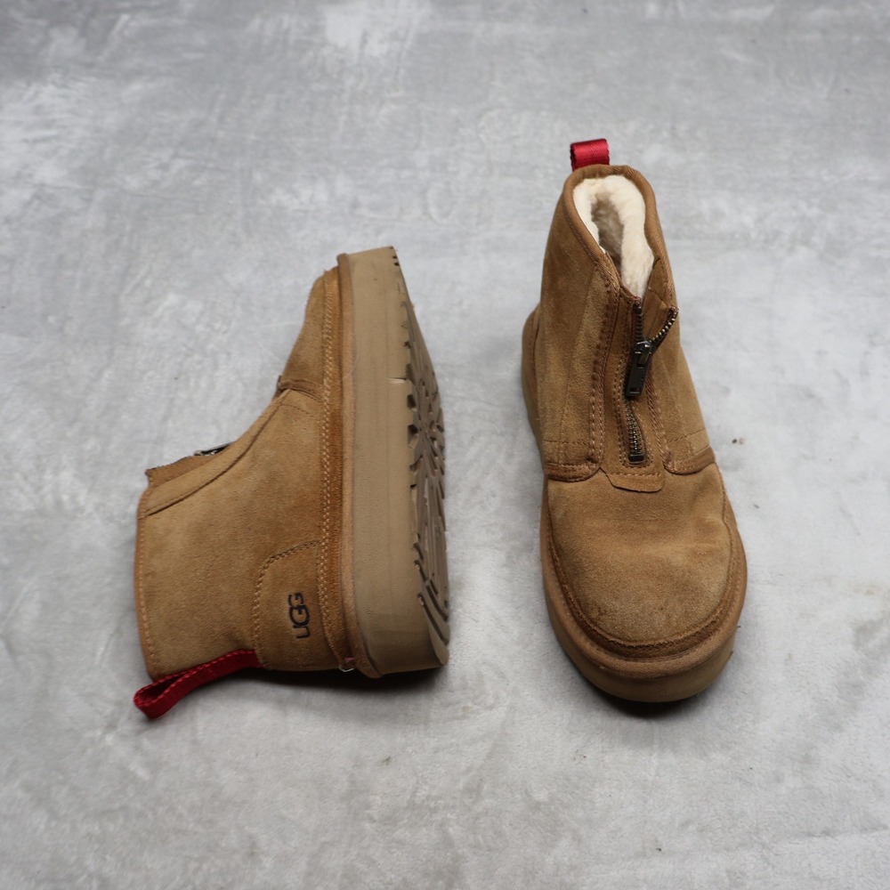 UGG Womens 9 Ankle Boots Brown Neumel Platform Suede Winter Rugged Front Zip